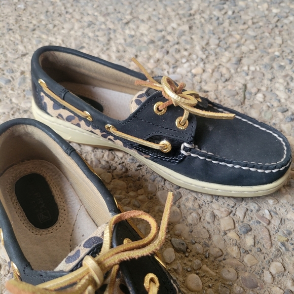 Sperry Black and Cheetah Print Top-Siders with Gold Laces - Picture 7 of 11